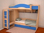 Двухъярусная детская кровать Облачко 5 ЛДСП Кровать для 2-х детей 3-12 летнего возраста, сделана из ЛДСП, укомплектована лестницей, выдвижным шкафом д, Ижевск - Детская мебель